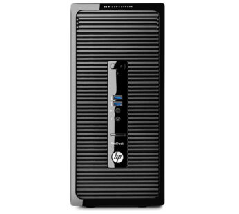 كمبيوتر HP ProDesk 400 G2 Microtower بمعالج Intel Core™ i5-4590، وذاكرة رام 8 جيجابايت، وقرص صلب HDD بسعة 500 جيجابايت، وبطاقة رسومات Intel HD Graphics.