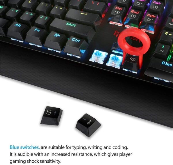 Redragon K557 RGB Backlit Mechanical Gaming Keyboard with Blue Switches, Aluminum Base, Anti-ghosting 104 Keys - Image 7