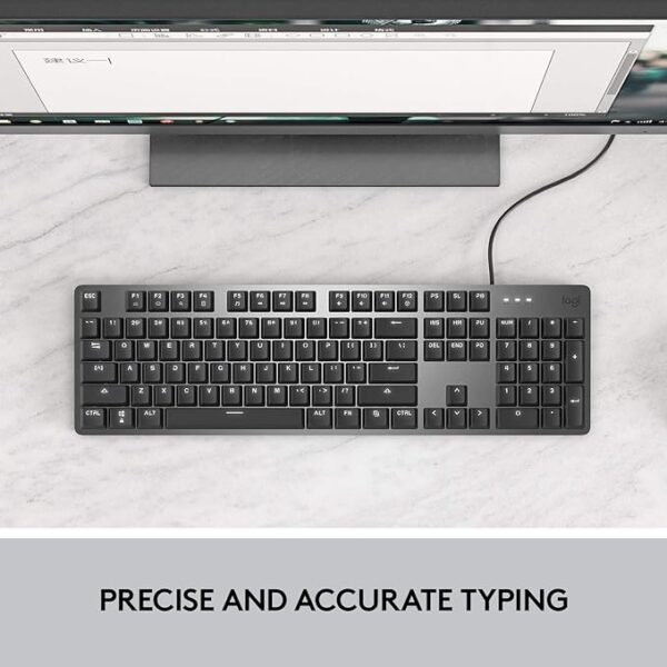 ⁦لوجيتك K845 Mechanical Illuminated Keyboard – لوحة مفاتيح ميكانيكية بإضاءة خلفية، مزودة بمفاتيح TTC Red، وأرجل قابلة للتعديل لتوفير ميلان قوي، تصميم كامل الحجم مع هيكل علوي من الألمنيوم، تحتوي على 104 مفتاحًا، اتصال سلكي عبر USB، ومتوافقة مع Windows⁩ - الصورة ⁦2⁩