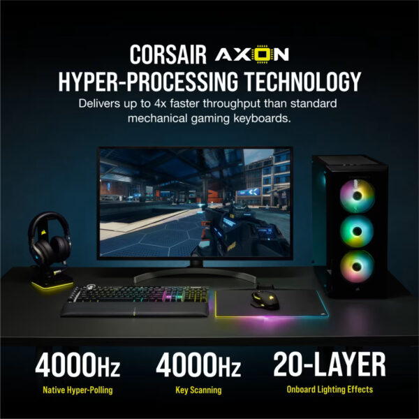 ⁦كورسير K100 RGB لوحة مفاتيح ميكانيكية-بصرية للألعاب – مزودة بمفاتيح CORSAIR OPX، باللون الأسود، مع إضاءة RGB قابلة للتخصيص⁩ - الصورة ⁦7⁩