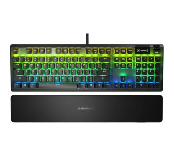 ستيل سيريس Apex 5 Hybrid Mechanical Gaming Keyboard – لوحة مفاتيح ميكانيكية هجينة للألعاب، مزودة بإضاءة RGB لكل مفتاح، وهيكل مصنوع من سبائك الألمنيوم بدرجة طائرات، وشاشة OLED Smart Display، مع مفاتيح Hybrid Blue Switch