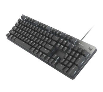 لوجيتك K845 Mechanical Illuminated Keyboard – لوحة مفاتيح ميكانيكية بإضاءة خلفية، مزودة بمفاتيح TTC Red، وأرجل قابلة للتعديل لتوفير ميلان قوي، تصميم كامل الحجم مع هيكل علوي من الألمنيوم، تحتوي على 104 مفتاحًا، اتصال سلكي عبر USB، ومتوافقة مع Windows