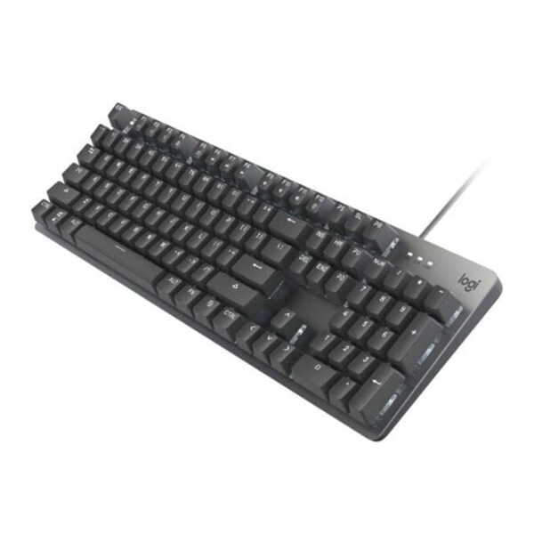 لوجيتك K845 Mechanical Illuminated Keyboard – لوحة مفاتيح ميكانيكية بإضاءة خلفية، مزودة بمفاتيح TTC Red، وأرجل قابلة للتعديل لتوفير ميلان قوي، تصميم كامل الحجم مع هيكل علوي من الألمنيوم، تحتوي على 104 مفتاحًا، اتصال سلكي عبر USB، ومتوافقة مع Windows