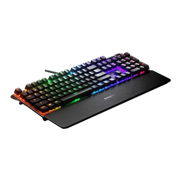 ⁦ستيل سيريس Apex 5 Hybrid Mechanical Gaming Keyboard – لوحة مفاتيح ميكانيكية هجينة للألعاب، مزودة بإضاءة RGB لكل مفتاح، وهيكل مصنوع من سبائك الألمنيوم بدرجة طائرات، وشاشة OLED Smart Display، مع مفاتيح Hybrid Blue Switch⁩ - الصورة ⁦3⁩