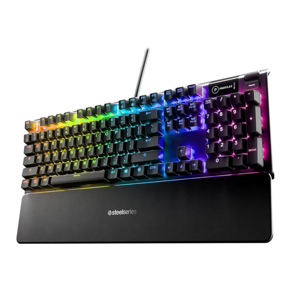 ⁦ستيل سيريس Apex 5 Hybrid Mechanical Gaming Keyboard – لوحة مفاتيح ميكانيكية هجينة للألعاب، مزودة بإضاءة RGB لكل مفتاح، وهيكل مصنوع من سبائك الألمنيوم بدرجة طائرات، وشاشة OLED Smart Display، مع مفاتيح Hybrid Blue Switch⁩ - الصورة ⁦2⁩