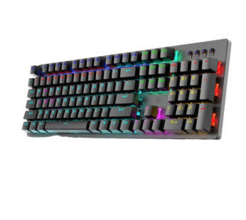 HP GK100F Gaming Mechanical Keyboard – لوحة مفاتيح ميكانيكية للألعاب، مزودة بإضاءة قوس قزح (Rainbow Backlight) مع 9 أوضاع إضاءة، ومفاتيح Blue Switch، وتصميم EN 104 Keys، مع دعم Full Key N-Rollover لضمان استجابة كاملة لكل ضغطة مفتاح