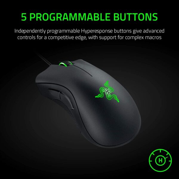 ⁦ماوس الألعاب ريزر DeathAdder Essential: مزودة بمستشعر بصري بدقة 6400 نقطة في البوصة (DPI) – 5 أزرار قابلة للبرمجة – مفاتيح ميكانيكية – مقابض جانبية مطاطية – باللون الأسود الكلاسيكي.⁩ - الصورة ⁦5⁩