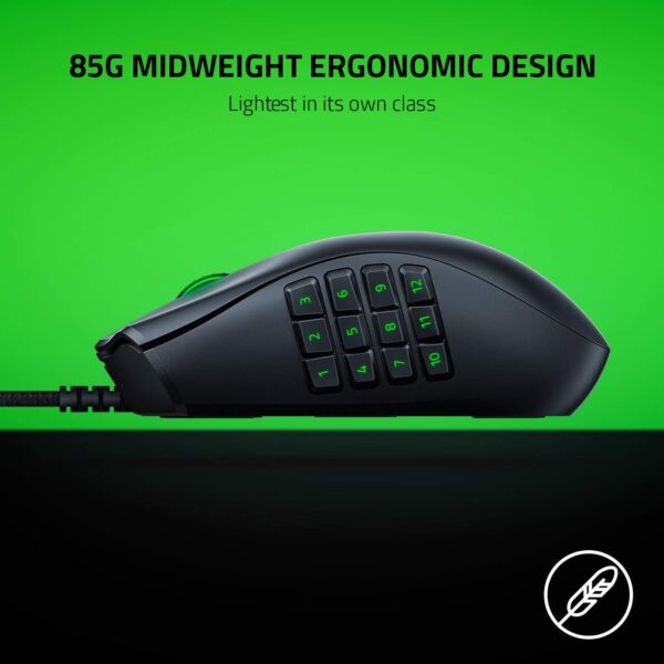⁦ماوس الألعاب السلكية ريزر Naga X المخصصة لألعاب الـMMO: مستشعر بصري بدقة 18,000 نقطة في البوصة (DPI) – مفاتيح بصرية من الجيل الثاني – إضاءة Chroma RGB – 16 زر قابل للبرمجة – وزن خفيف 85 جرام – باللون الأسود الكلاسيكي.⁩ - الصورة ⁦7⁩