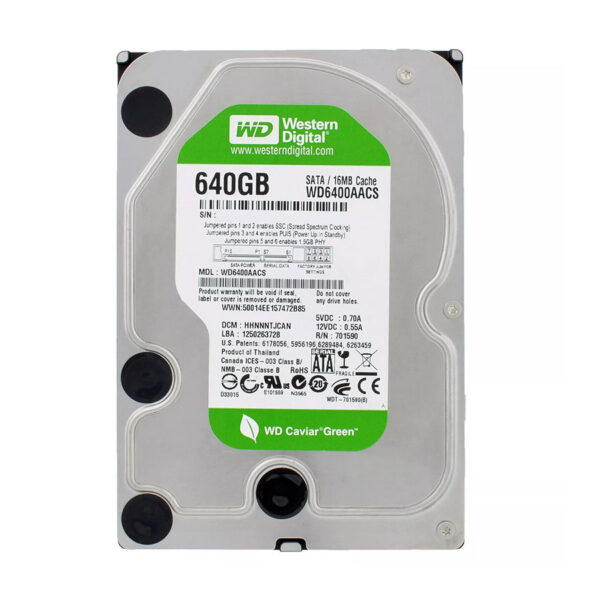 Western Digital Green 640 جيجابايت WD6400AACS بسرعة 7200 دورة/دقيقة، ذاكرة مؤقتة 16 ميجابايت، واجهة SATA II، مقاس 3.5 بوصة