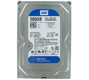 Western Digital WD5000AAKX WD Blue السعة: 500 جيجابايت المقاس: 3.5 بوصة الواجهة: SATAIII الذاكرة المؤقتة (Cache): 16 ميجابايت السرعة الدورانية: 7200 دورة في الدقيقة النوع: قرص صلب داخلي (Bulk)