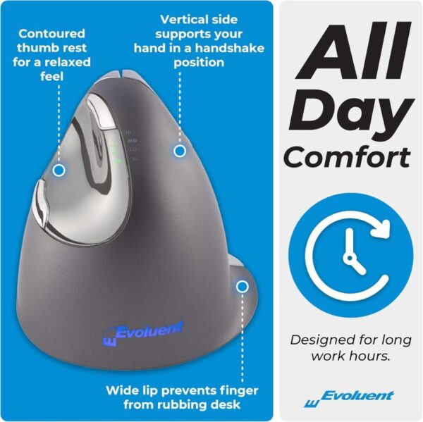 Evoluent Vertical Mouse 4 Right Hand Ergonomic Mouse Wired USB – Relieves Wrist Discomfort, Adjustable Speed, Programmable Buttons – Vertical Ergonomic Wired Mouse for Carpal Tunnel, Office Use - Image 3